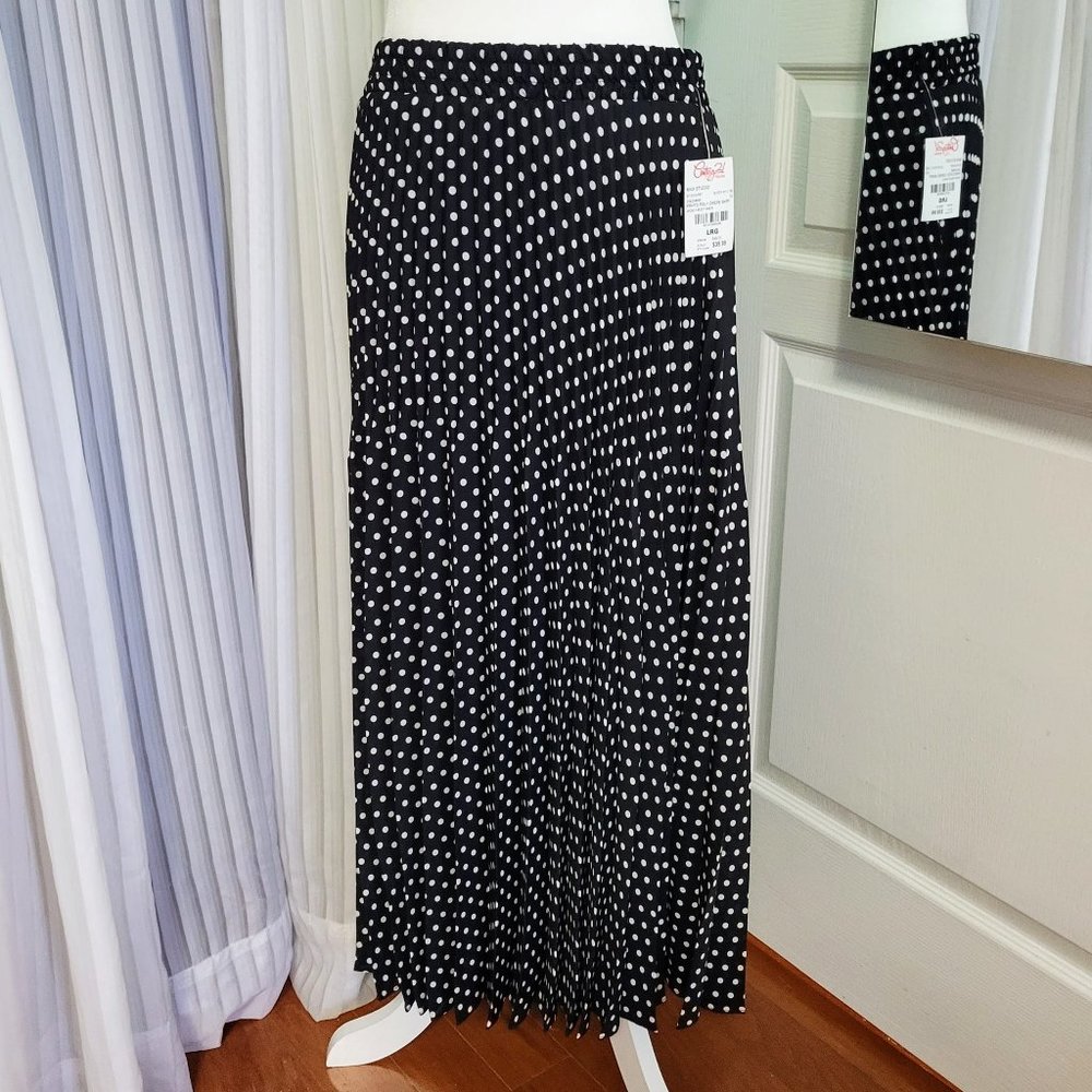 MAX Studio polka dots pleated midi skirt L